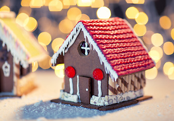 Image showing closeup of beautiful gingerbread houses at home