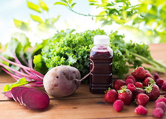 Image showing bottle with beetroot juice, fruits and vegetables