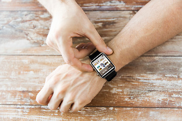 Image showing close up of hands with blog on smart watch screen