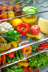 Image showing Open refrigerator filled with food