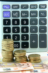 Image showing coins notes calculator