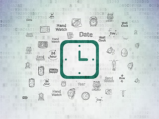 Image showing Time concept: Watch on Digital Data Paper background