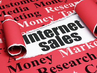 Image showing Marketing concept: black text Internet Sales under the piece of  torn paper