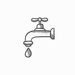 Image showing Faucet with water drop sketch icon.