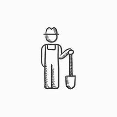 Image showing Farmer with shovel sketch icon.