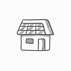 Image showing House with solar panel sketch icon.