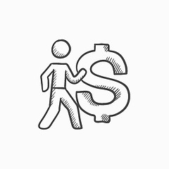 Image showing Businessman with big dollar symbol sketch icon.