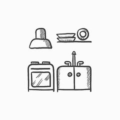 Image showing Kitchen interior sketch icon.