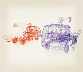 Image showing 3d model truck. 3D illustration. Vintage style.