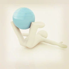 Image showing 3d man exercising position on fitness ball. My biggest pilates s