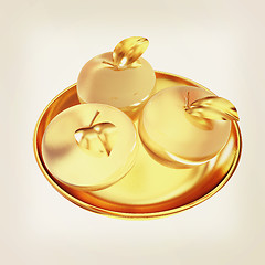 Image showing Glass apple on a plate. 3D illustration. Vintage style.