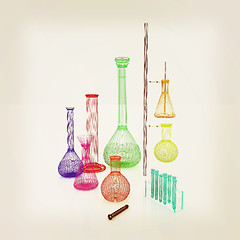 Image showing Chemistry set, with test tubes, and beakers filled with colored 