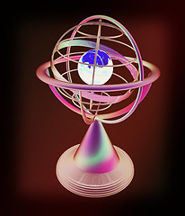 Image showing Terrestrial globe model . 3D illustration. Vintage style.