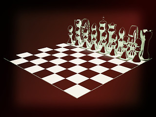 Image showing Chessboard with chess pieces. 3D illustration. Vintage style.