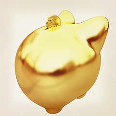 Image showing gold coin with with the gold piggy bank . 3D illustration. Vinta