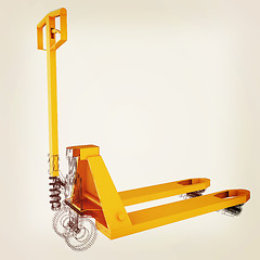 Image showing 3d model pallet jack. 3D illustration. Vintage style.