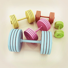 Image showing Fitness dumbbells. 3D illustration. Vintage style.