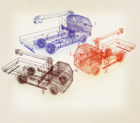 Image showing 3d model truck. 3D illustration. Vintage style.