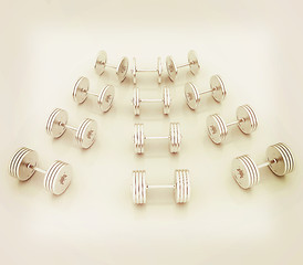 Image showing Fitness dumbbells. 3D illustration. Vintage style.