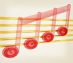 Image showing 3D music note on staves. 3D illustration. Vintage style.