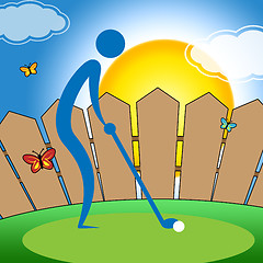 Image showing Man Teeing Off Represents Golf Course And Fairway