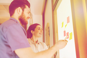 Image showing creative team with stickers on glass at office