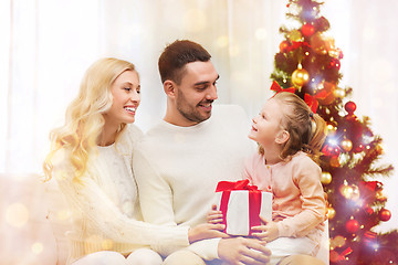 Image showing happy family at home with christmas tree