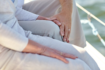 Image showing close up of senior couple on sail boat or yacht