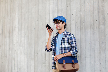 Image showing man using voice command or calling on smartphone