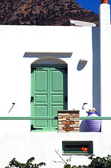 Image showing Greek Island white Cyclades architecture of guest house  wooden 