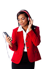 Image showing Business woman jamming listening to music