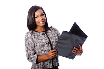 Image showing Beautiful business woman with portfolio binder