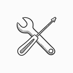 Image showing Screwdriver and wrench tools sketch icon.