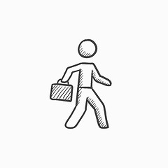 Image showing Businessman walking with briefcase sketch icon.