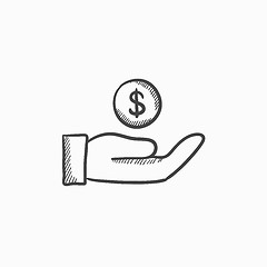 Image showing Hand and one coin sketch icon.