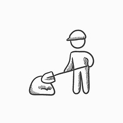 Image showing Man with shovel and hill of sand sketch icon.