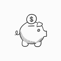 Image showing Piggy bank with dollar coin sketch icon.