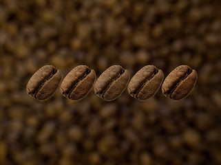Image showing Five coffee beans in line
