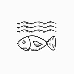 Image showing Fish under water sketch icon.