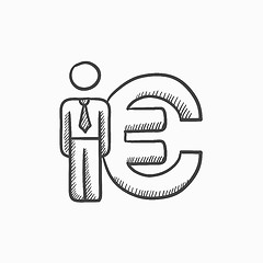 Image showing Businessman stands near Euro symbol sketch icon.