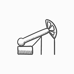 Image showing Pump jack oil crane sketch icon.