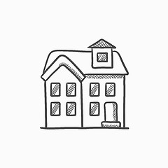 Image showing Two storey detached house sketch icon.