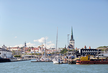 Image showing sea port harbor and old town in tallinn city