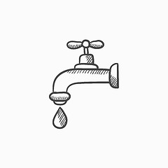 Image showing Dripping tap with drop sketch icon.