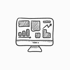 Image showing Monitor with business graphs sketch icon.