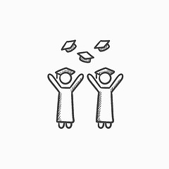 Image showing Graduates throwing caps sketch icon.