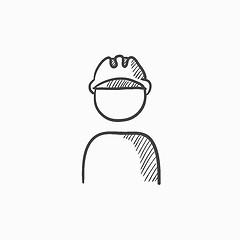 Image showing Worker wearing hard hat sketch icon.