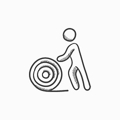 Image showing Man with wire spool sketch icon.