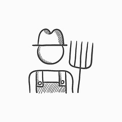 Image showing Farmer with pitchfork sketch icon.