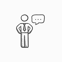 Image showing Businessman with a speech square sketch icon.